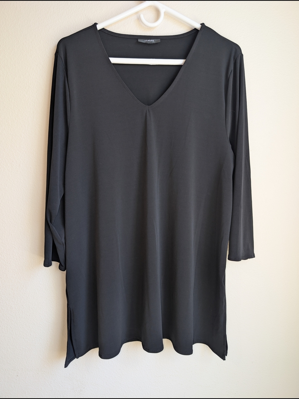 Alfani Black V-Neck Longline Tunic Top Women's Size XL